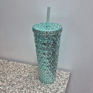Holiday Time Blue Textured Tumbler with Straw
